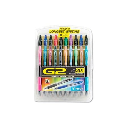 Pilot Pilot G2 Premium Retractable Gel Pen, Fine 0.7mm, Assorted Ink/Barrel, 20/Set 31294